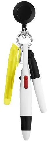 Retractable Shuttle Pen Set Badge Reel Mini Highlighter Neon Marker Pen Key Chain Retractable Badge Reel Badge Holder