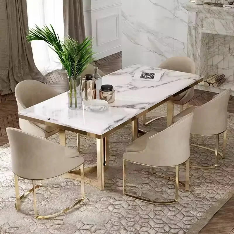Hot Seller Stainless Steel Dining Table Set - Durable Marble & Sintered Stone Top with steel  Legs, Modern Home Furniture