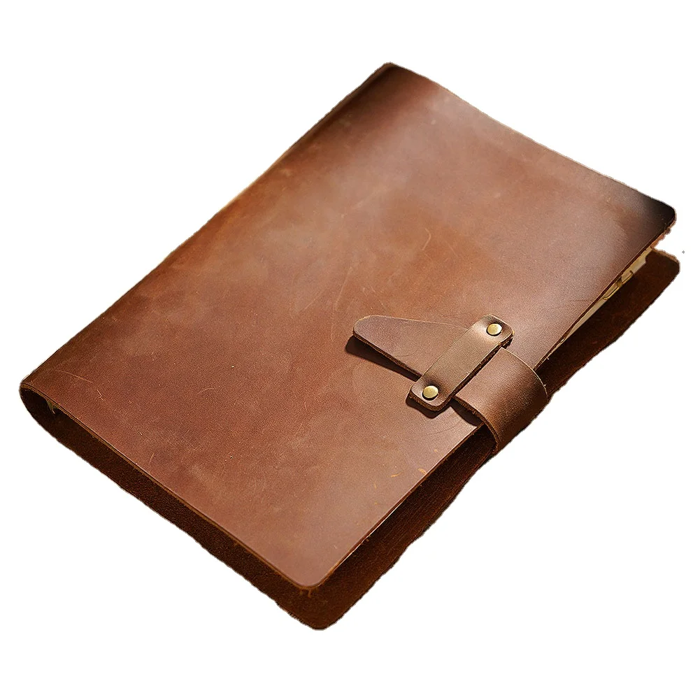 Refillable Vintage Soft Cover Leather Notebook Custom Journal A5 Crazy Horse Real Leather Notebook Covers with Pen Slot