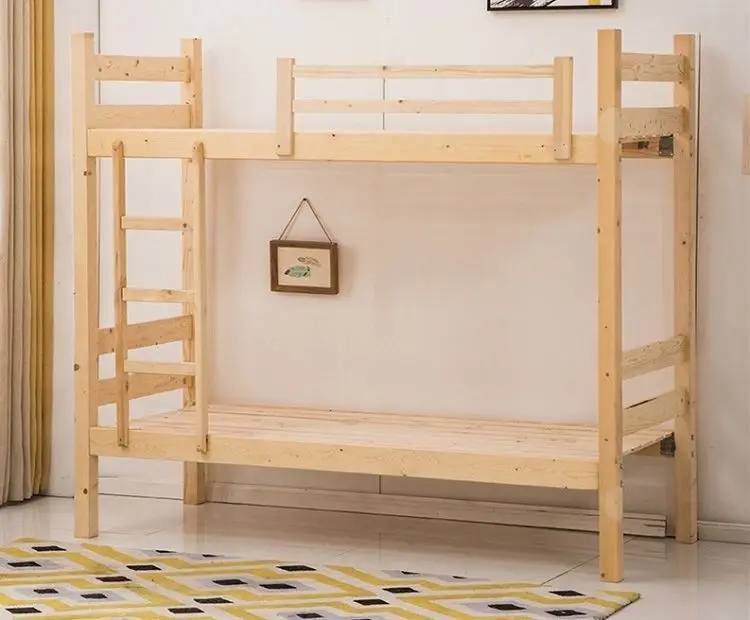 Cheap adult solid wood pine double employee dormitory bunk bed