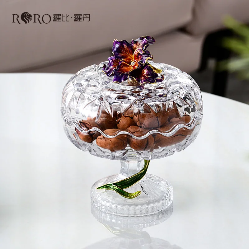 RORO Popular Gift Candy Packaging Glass Round Container Candy Jar Kitchen Glass Crystal Fancy Cookie Jar candy jar with lid