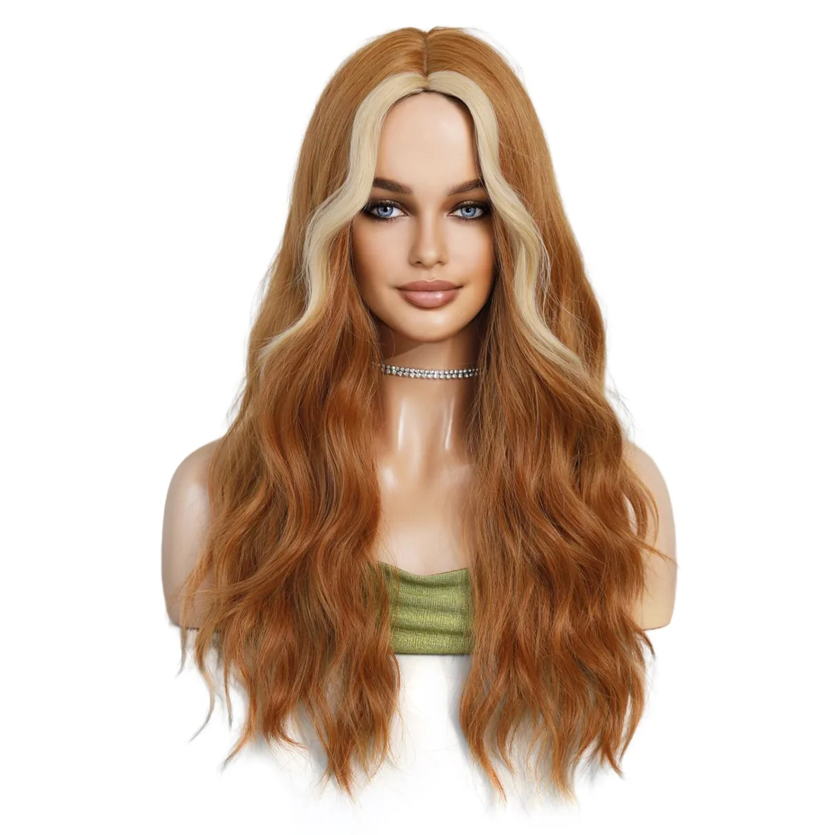 Chemical fiber long curly hair orange highlight dyed rice split  synthetic hair wigs  blonde bob wigs  glueless lace wig