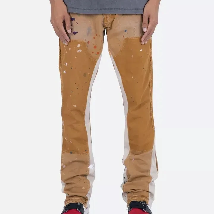 Wholesale Casual Paint Splatter Vintage Cargo Pant For Men Custom Mens Multi Pocket Cotton Flare Stacked Sweat Pants