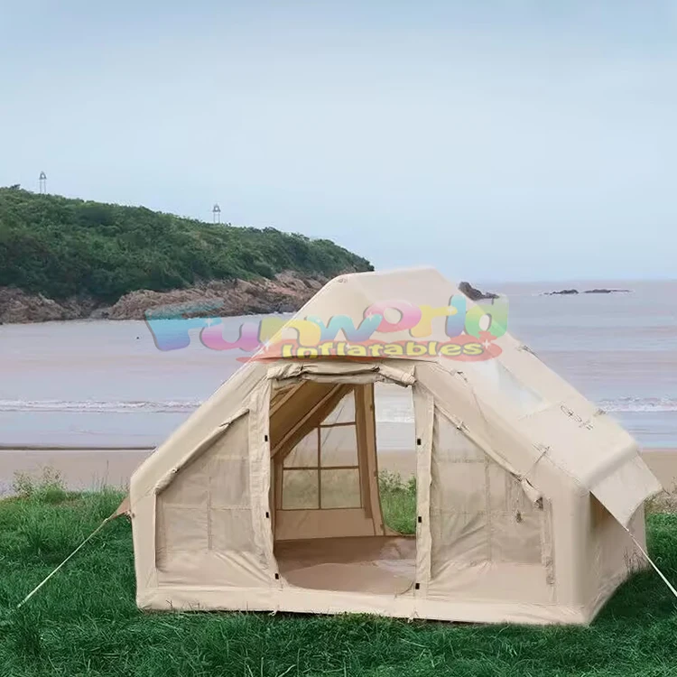 Inflatable camping tent korean style outdoor 4 person double layer house with canopy side