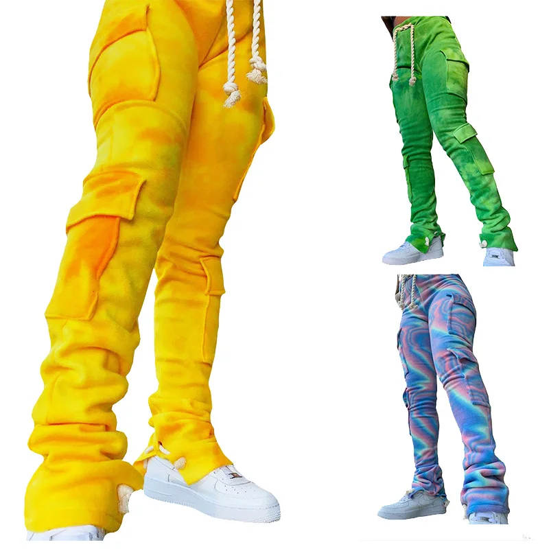 Fall 2021 Women Clothes Plain Casual Cotton Flare Stacked Joggers Pants With Side Pockets