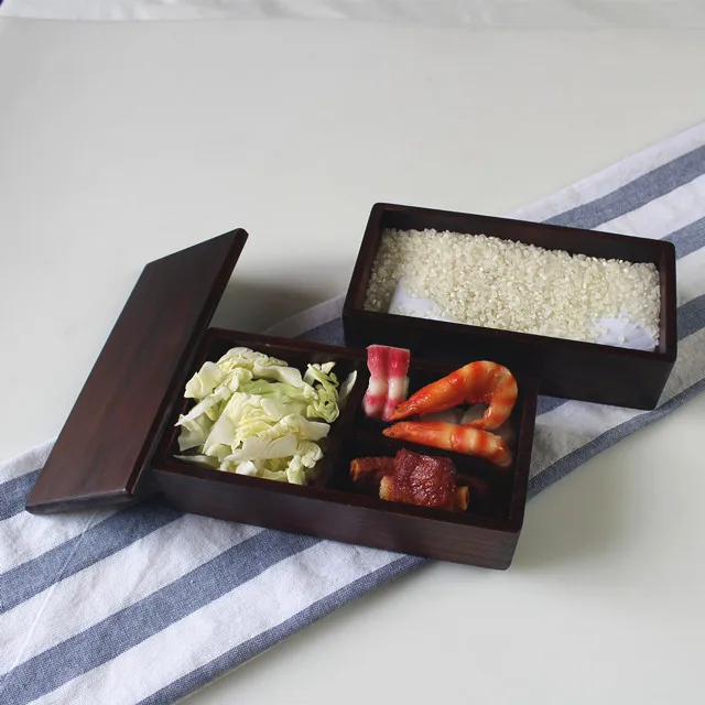 Hot Sale  Wood Food Box Raw Lacquer Wood Double Layers Lunch Bento Box Free Sample
