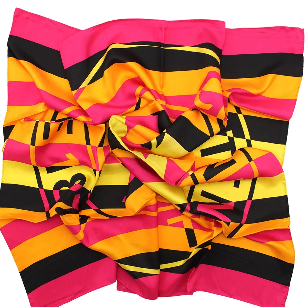 China Striped Bandanas Women Ladies 90*90 Luxury Hair Head Wrap Bag 100%Silk Scarves Horse Custom Printed Hand Roll Square Scarf