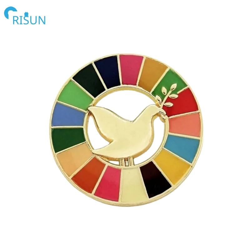 Manufacture United Nations Peace Love Lapel Pins Brooch Custom Enamel Peace Dove Olive Badge Pin