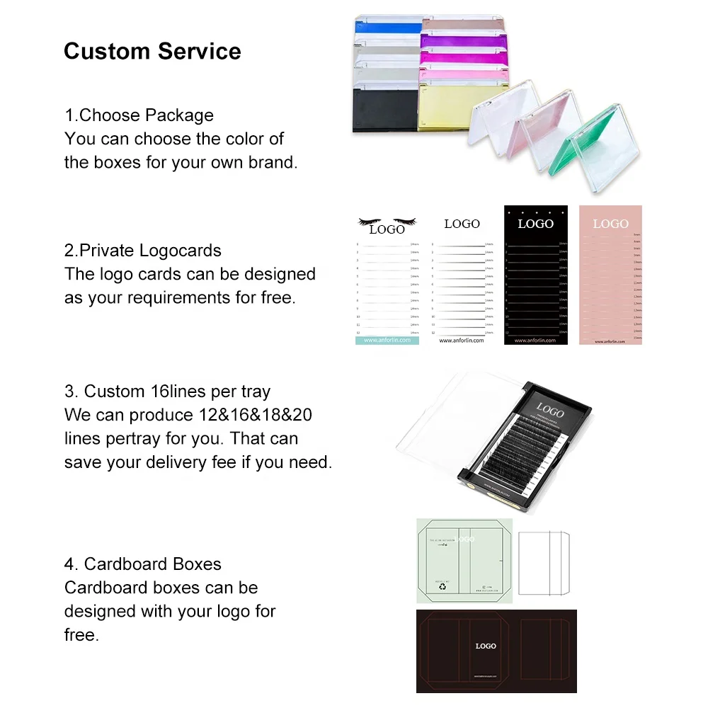 High quality 0.03 volume Korean soft dark silk matte eyelash extensions vendor lash extension trays custom packaging