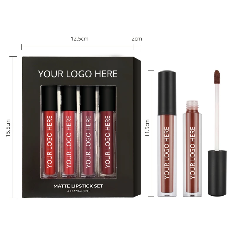 Wholesale Custom Logo Lip Gloss 4 colors Beauty Gift Matte Lip Makeup Liquid Lipstick Lipgloss Vendor