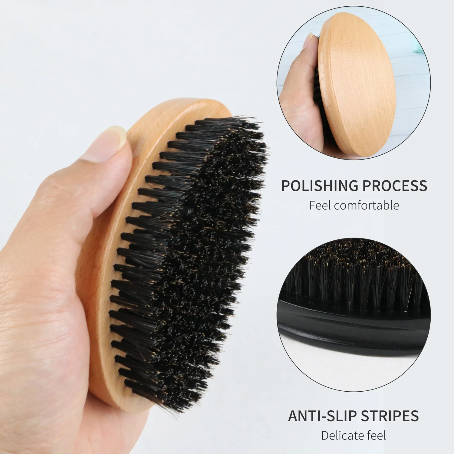 custom Logo Nature 100% boar bristle hair beard brush 360 Wave Curved Wooden Beard Brush Black Hair Brush for Men