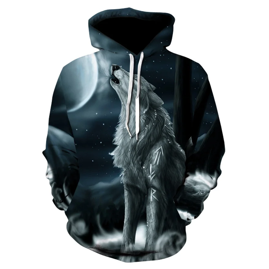 Aibort Custom Hooded sweater jacket for men and women, new hoodie with 3d printing feroce wolf Graffiti Hoodie Print