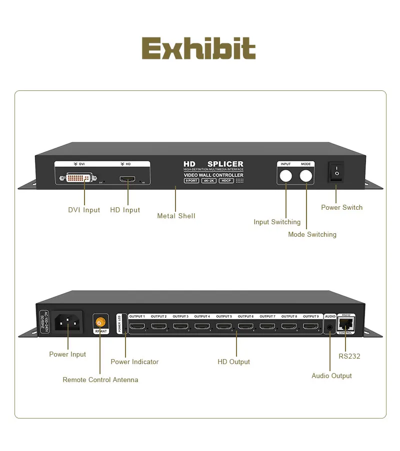 Amoonsky HVS-C9 With HD DVI Singla Inputs For Synchronized 9 Channels OF HD Splicing Spliter Effect With 4K Resolutions And HDCP