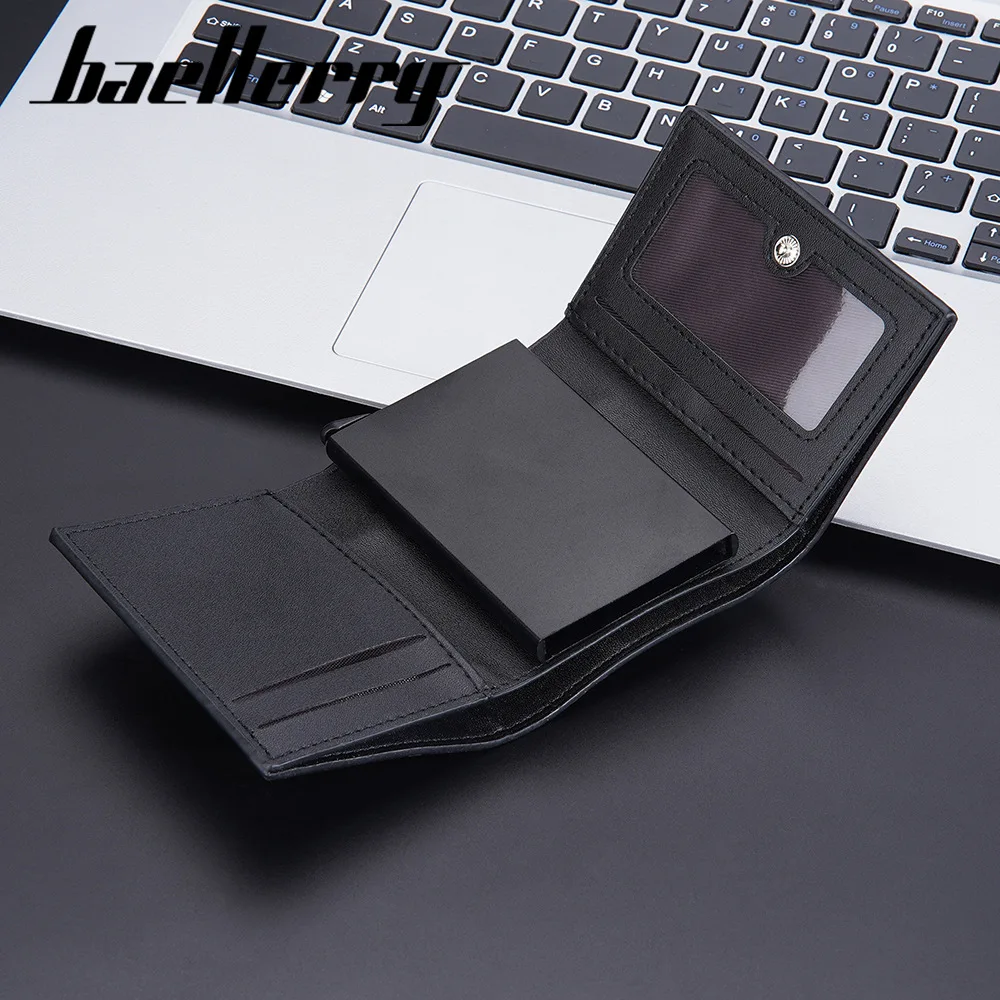 baellerry pop up minimalist wallet pu leather Crocodile Texture RFID Aluminum Slim Pocket trifold money pocket pop up wallet