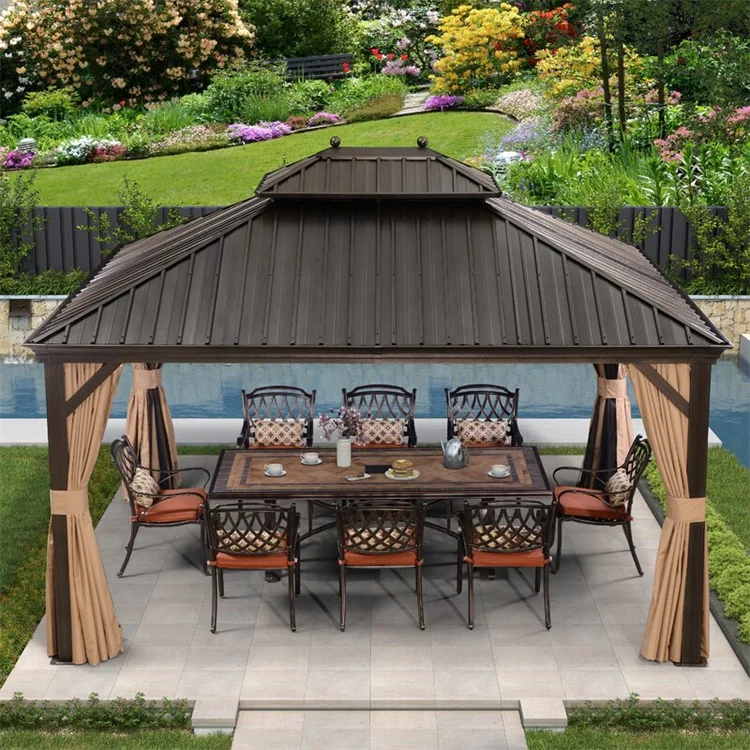 Modern outdoor glass door metal iron roof patio beach garden aluminum gazebos for hot tub
