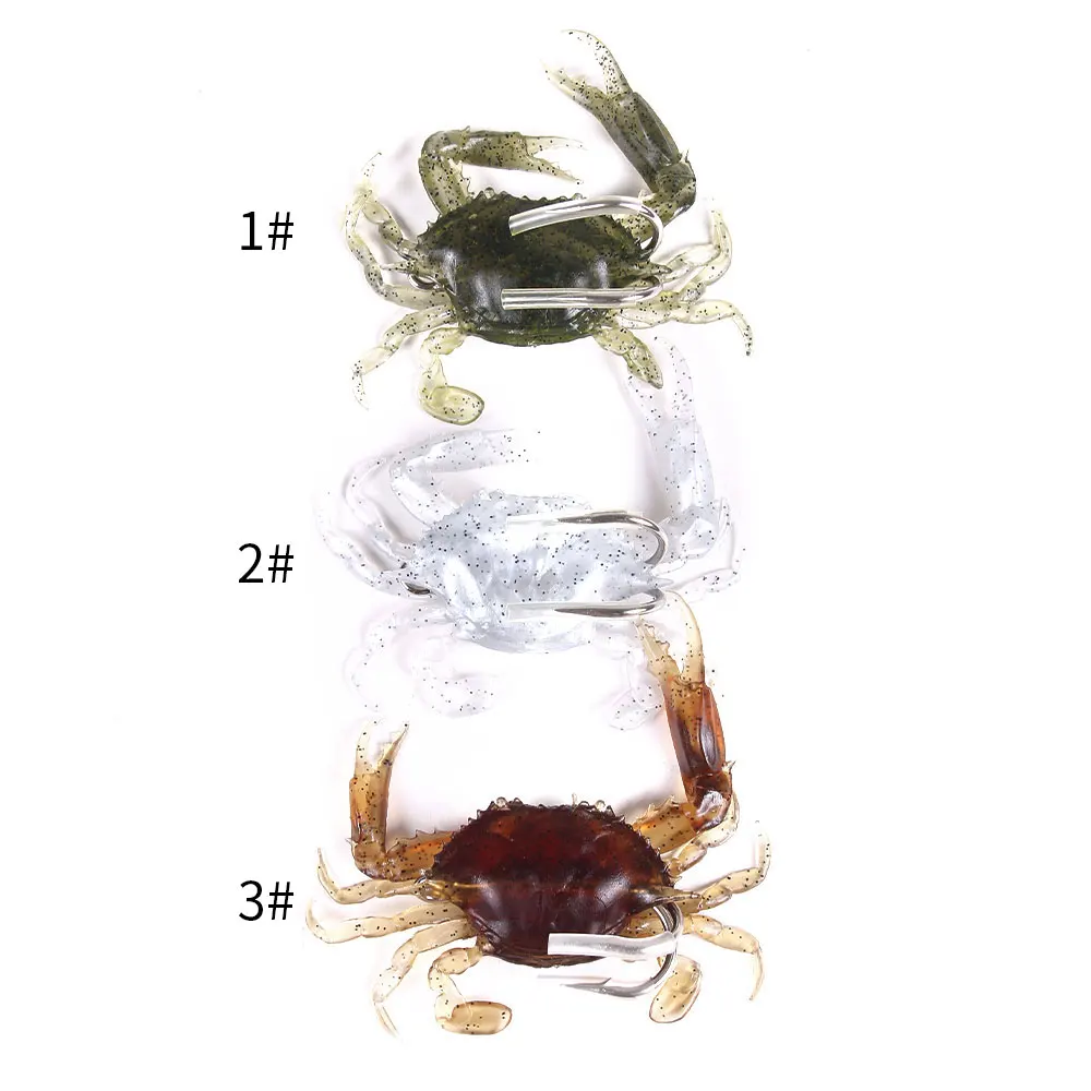 Hot Sale 8cm 19g Artificial Lifelike Bait Soft Plastic Crab Fishing Lure with Hooks