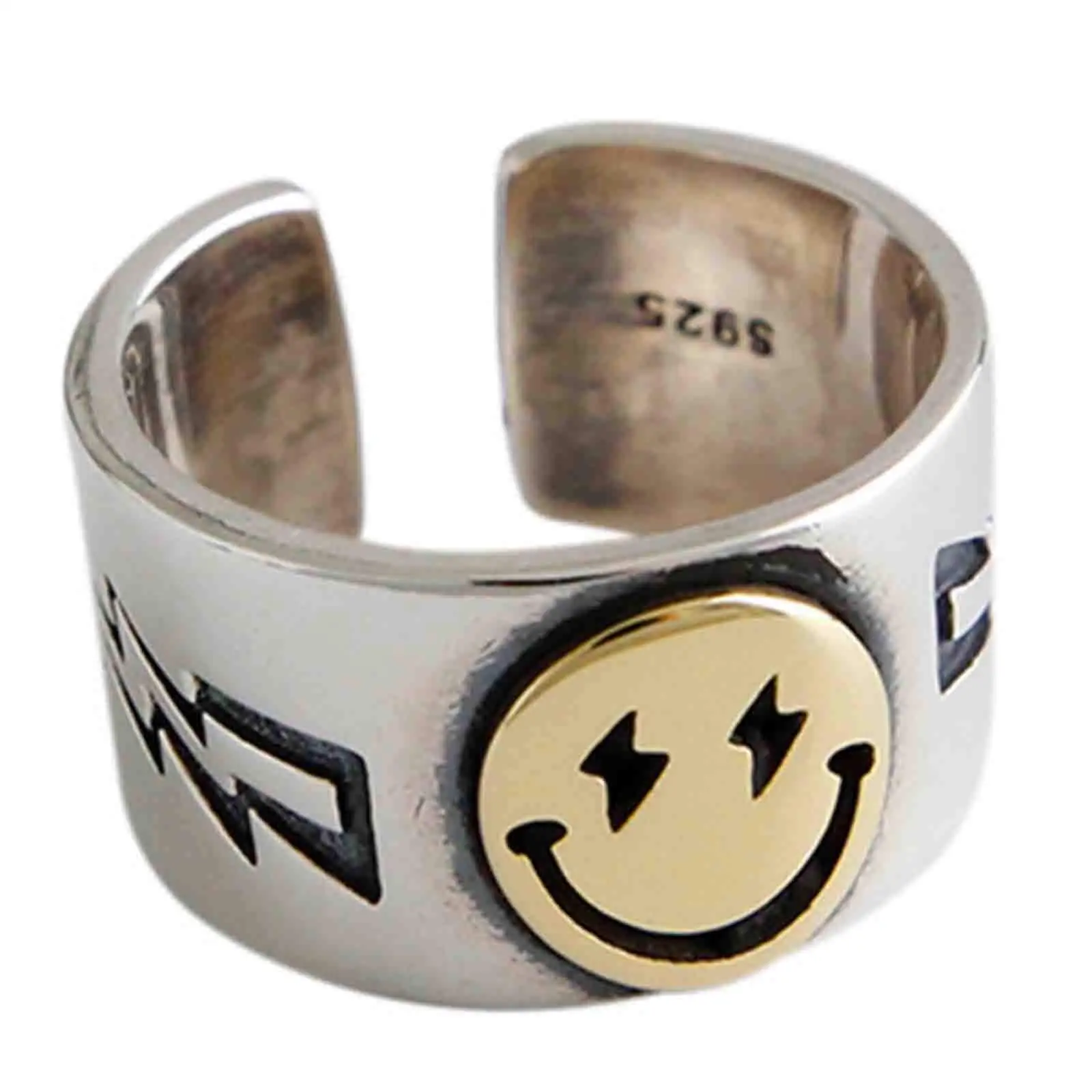 
New Jewelry Cute Polished Thumb Personality Retro Sterling Silver Happy Smiley Face Ring 