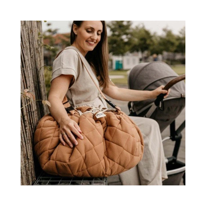 New Arrival Diamond Quilting Shape Thick Filling Soft Baby Gym Play Mat Bag Toy Storage Portable Shoulder Play Bag For Kids