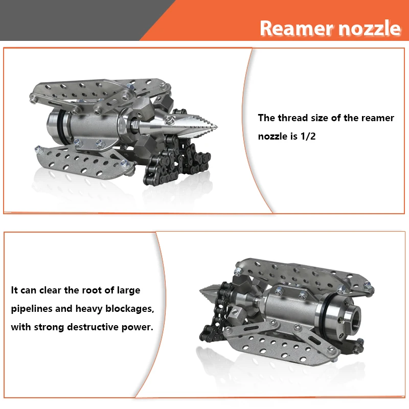 AMJET 21-40GPM 600-800mm Cross Jet Nozzle Super Chain Root Cutting Nozzles for Pipe Cleaning