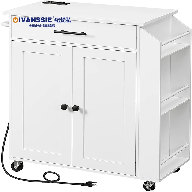 Kitchen Island  & carts with Power Outlet, Kitchen Storage Island with Spice Rack and Drawer Rolling with Wheels for home