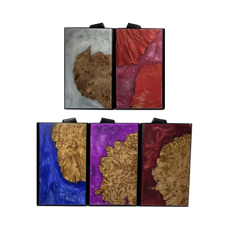 Slim Pop Up RFID Blocking минималистичный бизнес оливковое дерево и эпоксидная смола кошелек для кредитных карт