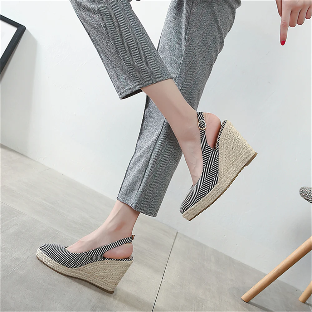 Custom Logo Espadrilles Shoes Women Jute Sole Sandal Ladies Wedges Sandals Causal