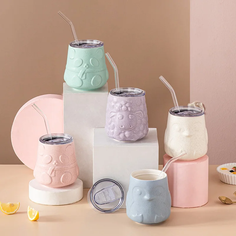 400ml animal coffee milk cup ceramic cup mark straw cup suitable for families and children wholesale 2021 new design lovely