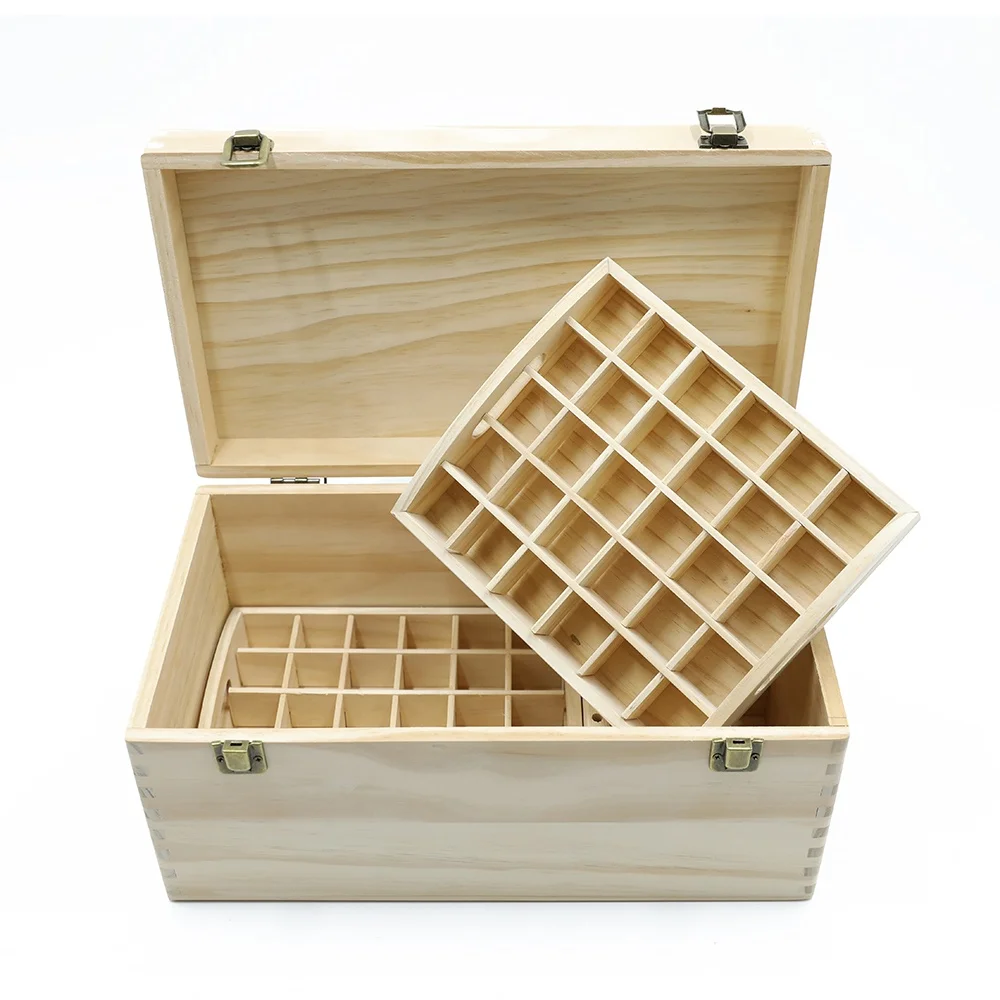 Eco-friendly Wooden Essential Oil Organizer Gift Box Wood Storage Box Case 5 ml 15 ml Bottles & 10 ml Adjustable Bottle Holder