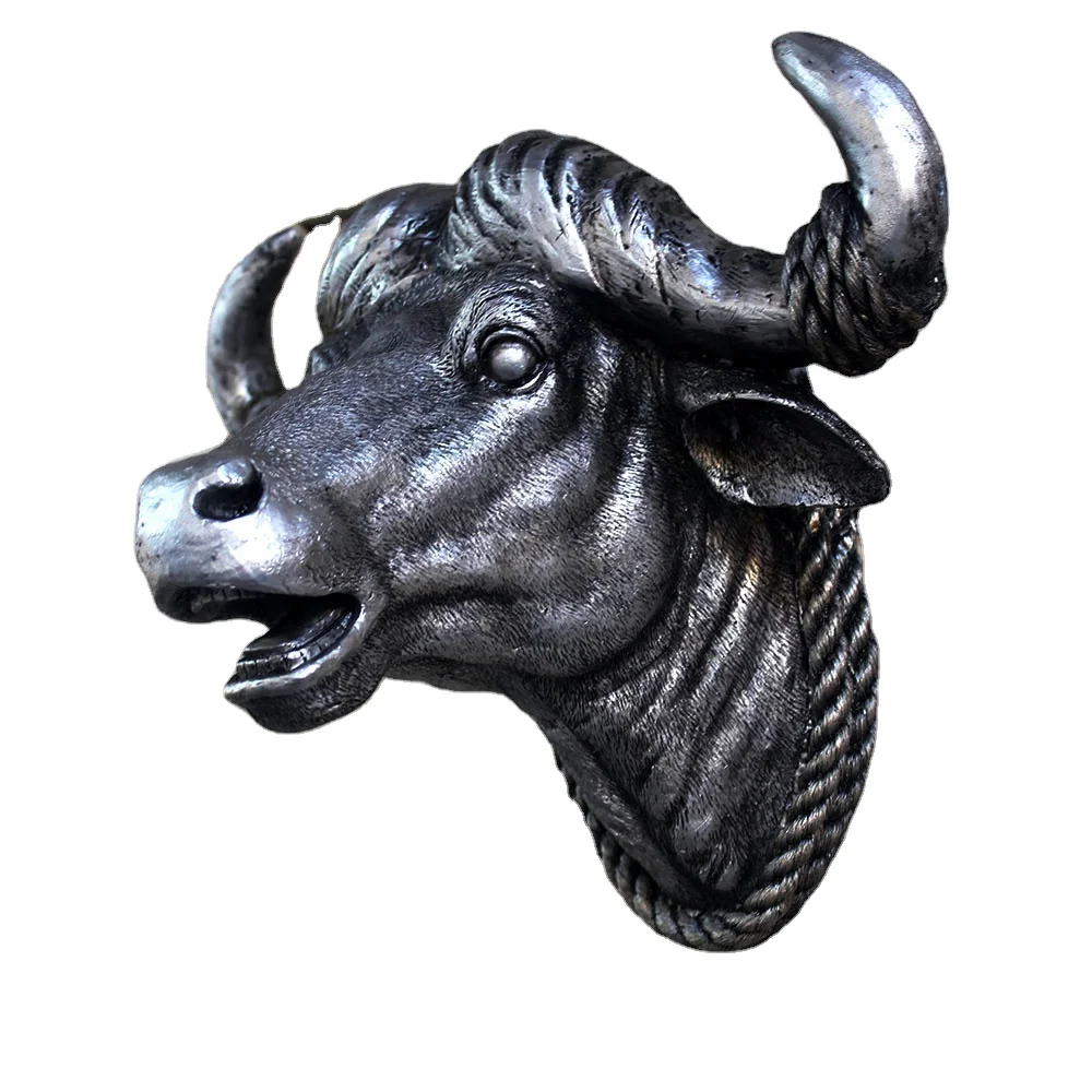 Antique Bronze Resin Bull Head Sculpture for Wall Decor Handing