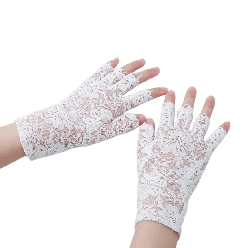 
 Hot Sale Sailor Dance Fingerless Womens Sexy Lace Gloves Mittens For Bride Ladies Half Finger Fishnet Gloves Mitten Handschoenen  
