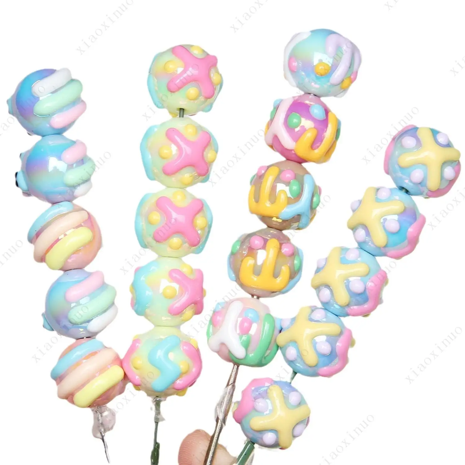 2024 new products Cream colored bracelet DIY material hand-painted beads round beads loose beads wholesale mobile phone chain