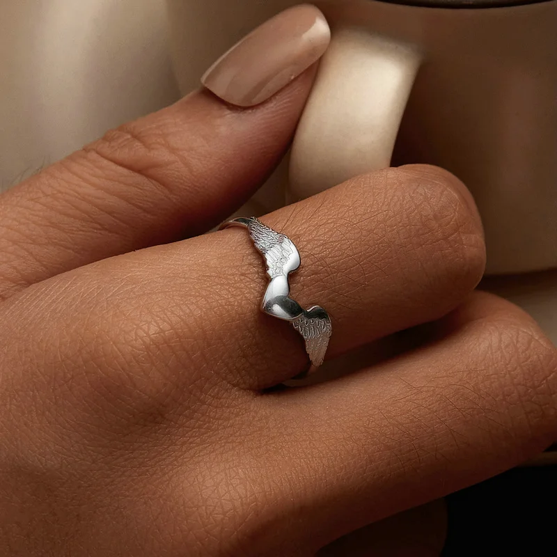 fine jewelry 925 sterling silver heart rings Delicacy Angel heart wedding rings Adjustable open rings jewelry for women