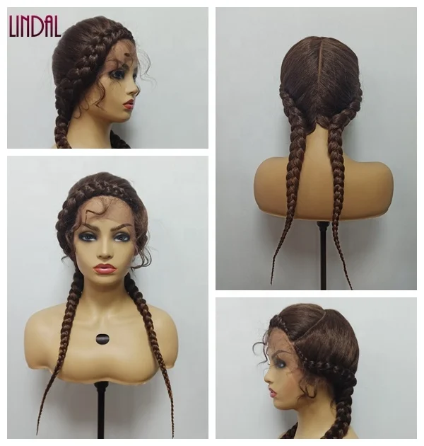 LINDAL braided frontal wig with baby hair 1B#, 1/99#, 1/30#, 1/27#, 27/613# 2 braids wig hd lace front Perruque Tresse