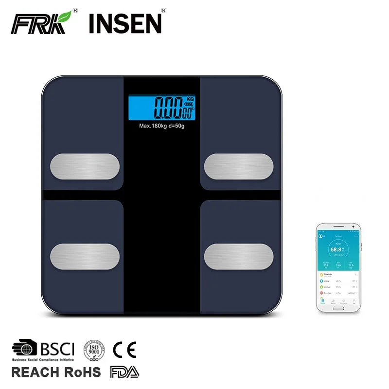 180Kg Bathroom Blue tooth BMI Digital Body Fat And Water Measuring Smart Analyzer Scale