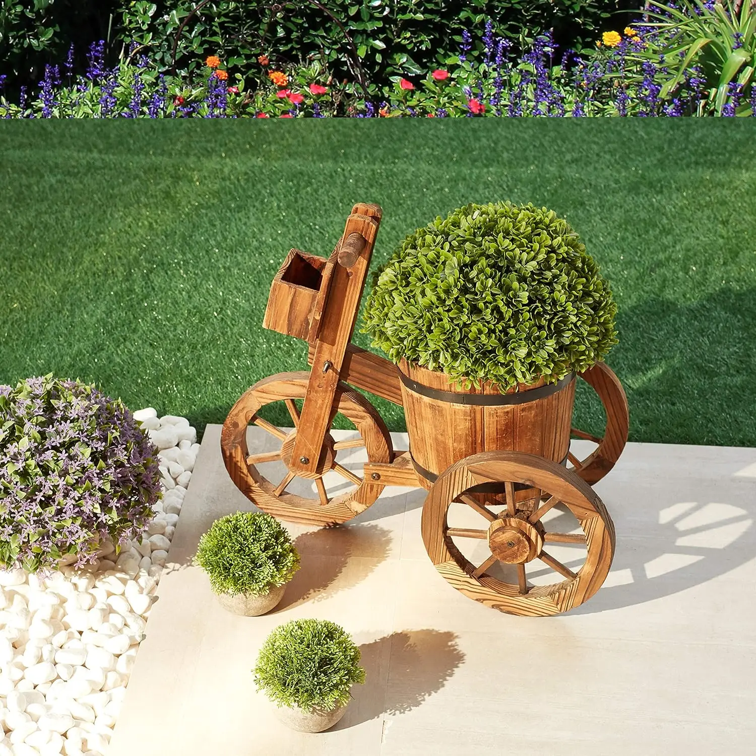 Natural Retro Wooden Cart Flowerpot Creative Plant Pot Stand garden Decoration Wheelbarrow Planter Garden Wood