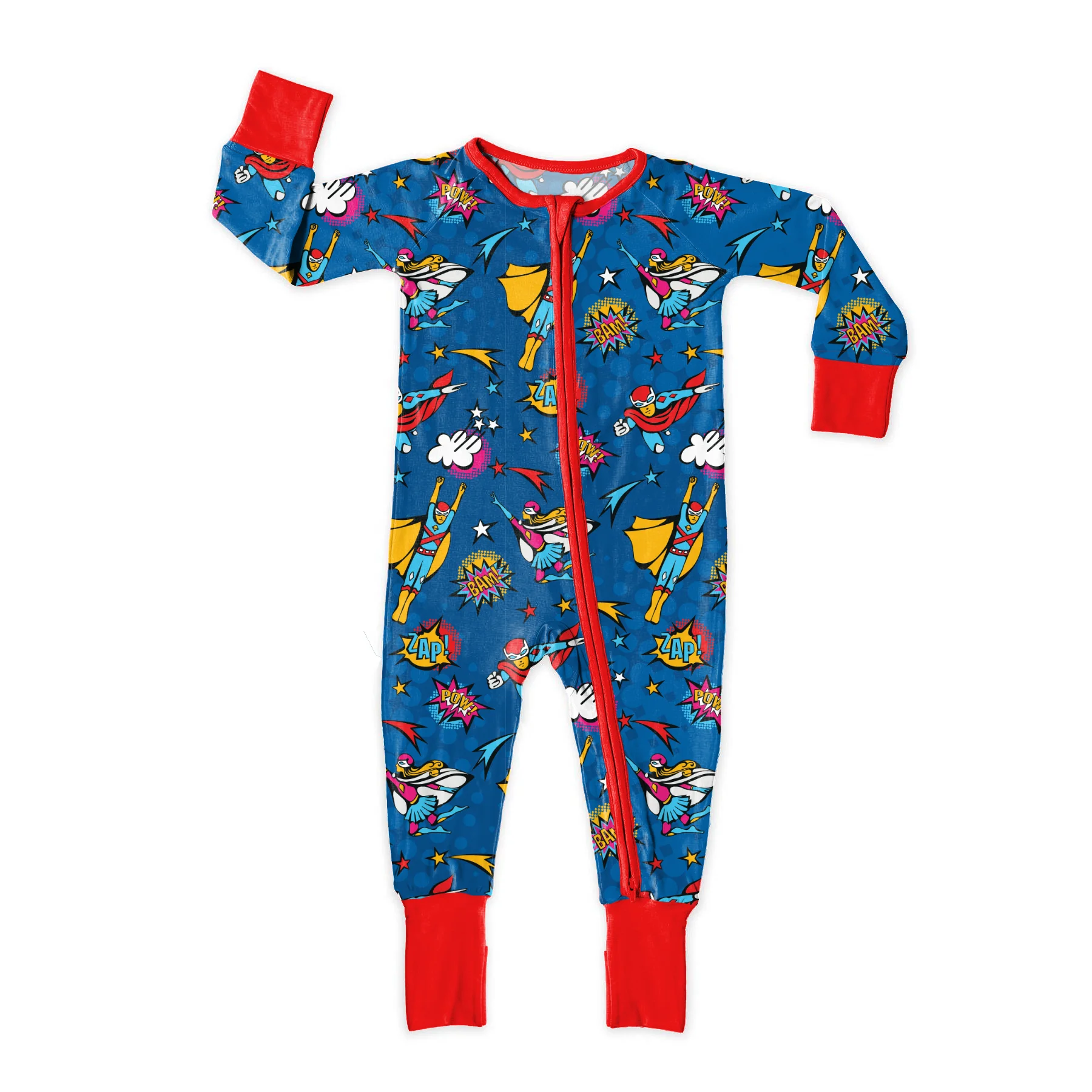 Custom Super Heros Print Zipper Organic Bamboo Baby Clothes