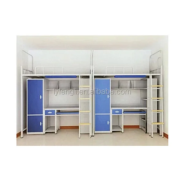 Modern Premium Quality Twin Loft School Dormitory Bunk Bed with Stairs Desk & Slide Metal Frame for Students