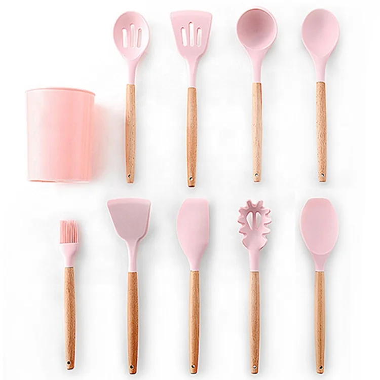 Silicone Cooking Tools Kitchen Accessories Set Wooden Handle Kitchenware Utensil Sets