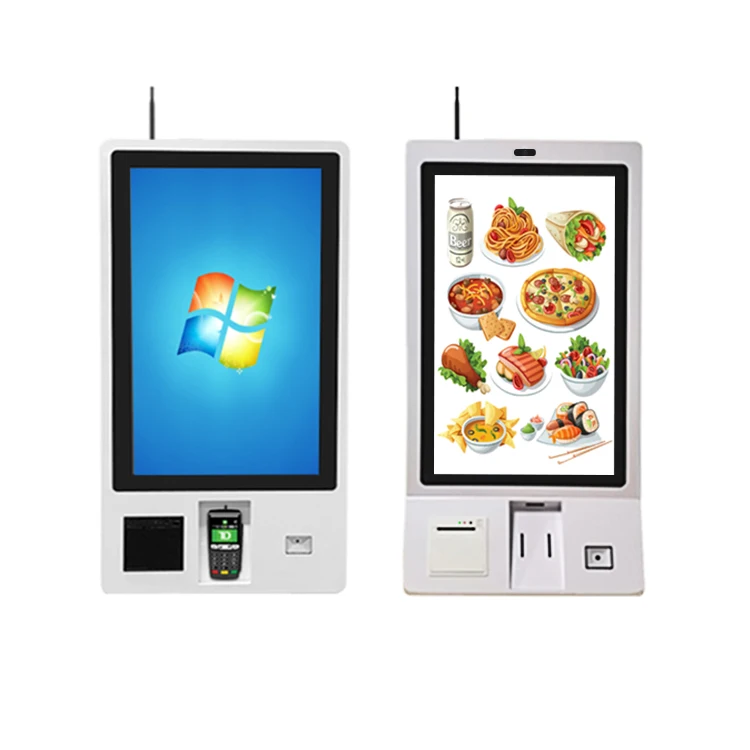 Fast Food Ordering System 24Inch Self Service Payment Kiosk With Thermal Printer Qr Code Scanner