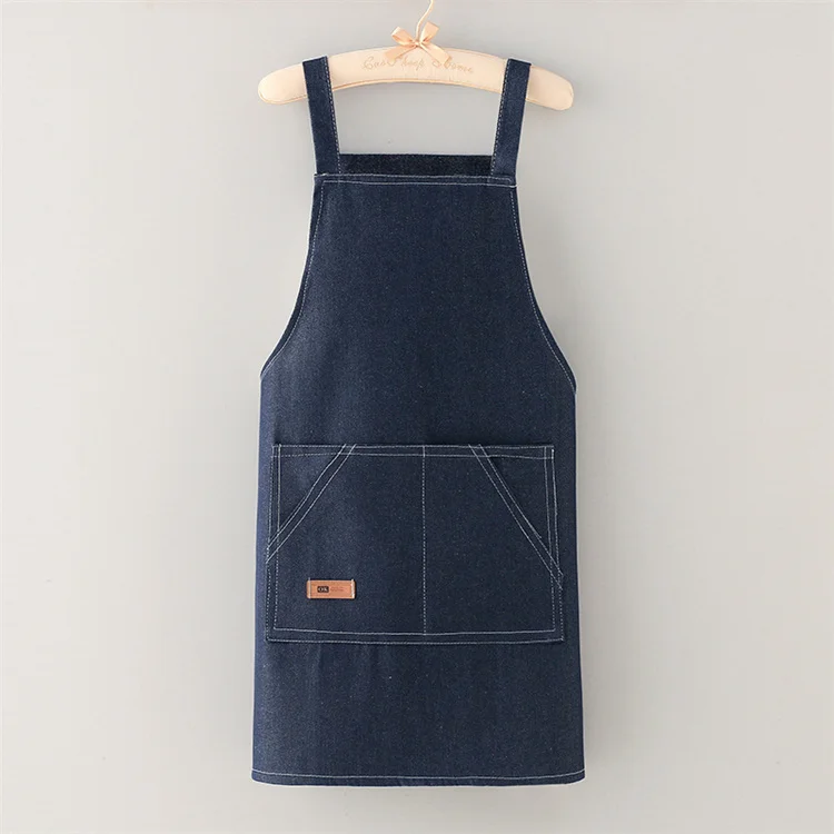 Wholesale Strap-on Denim Oil Proof Denim Apron Men Women Gardening Tool Kitchen Bar Aprons for Work Cook