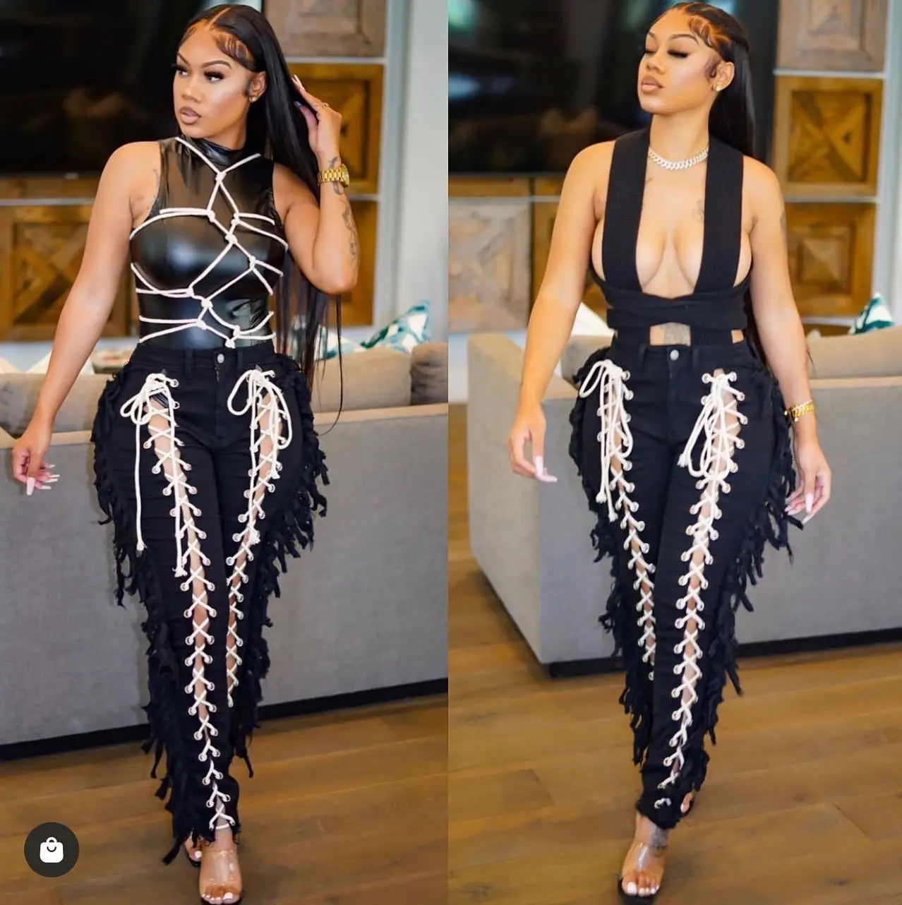 2022 Summer Denim Pant Sexy Hollow Out Clothing Plus Size Women Trouser Fashion Bandage Fringe Pant Lady Outdoor Cargo Jeans