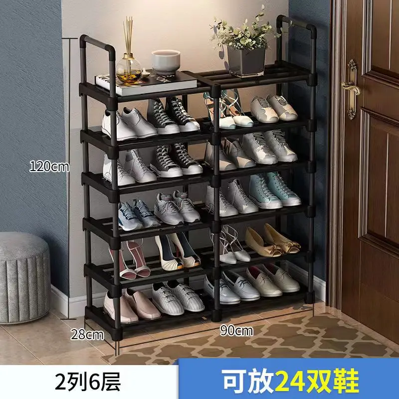 Factory wholesale metal stainless steel 2-column multi-layer Space Saving shoe rack