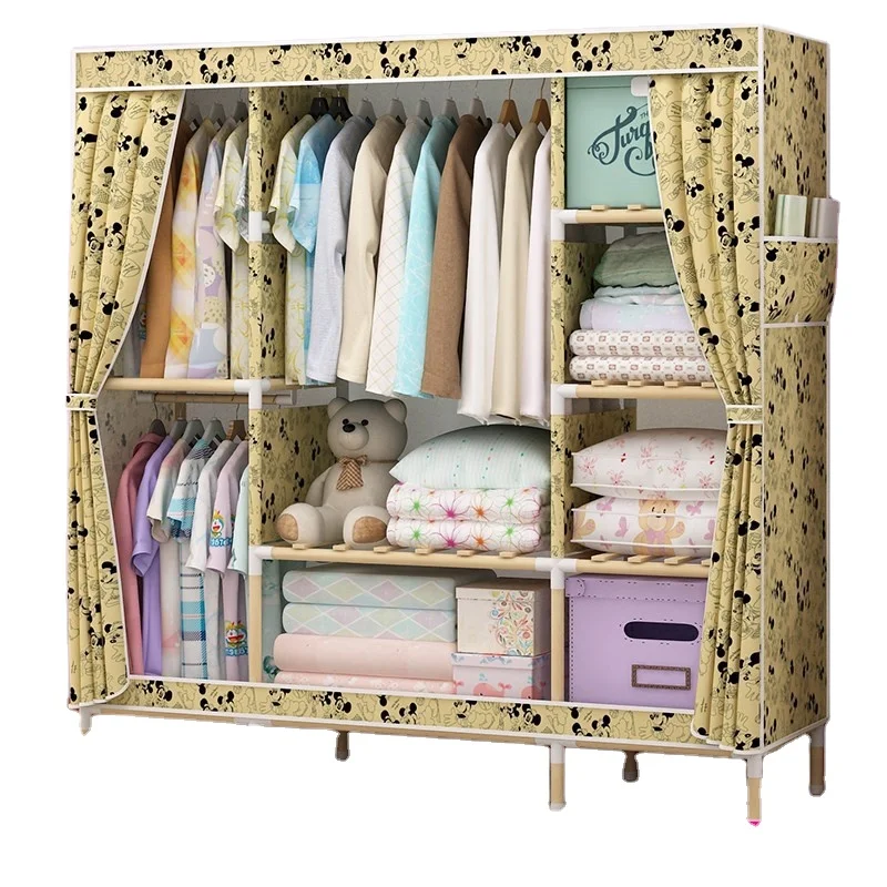 Assembled shelf bedroom clothes hanger girls cloth wardrobe thick solid wood portable super large bold 1.8 meters color cabinet