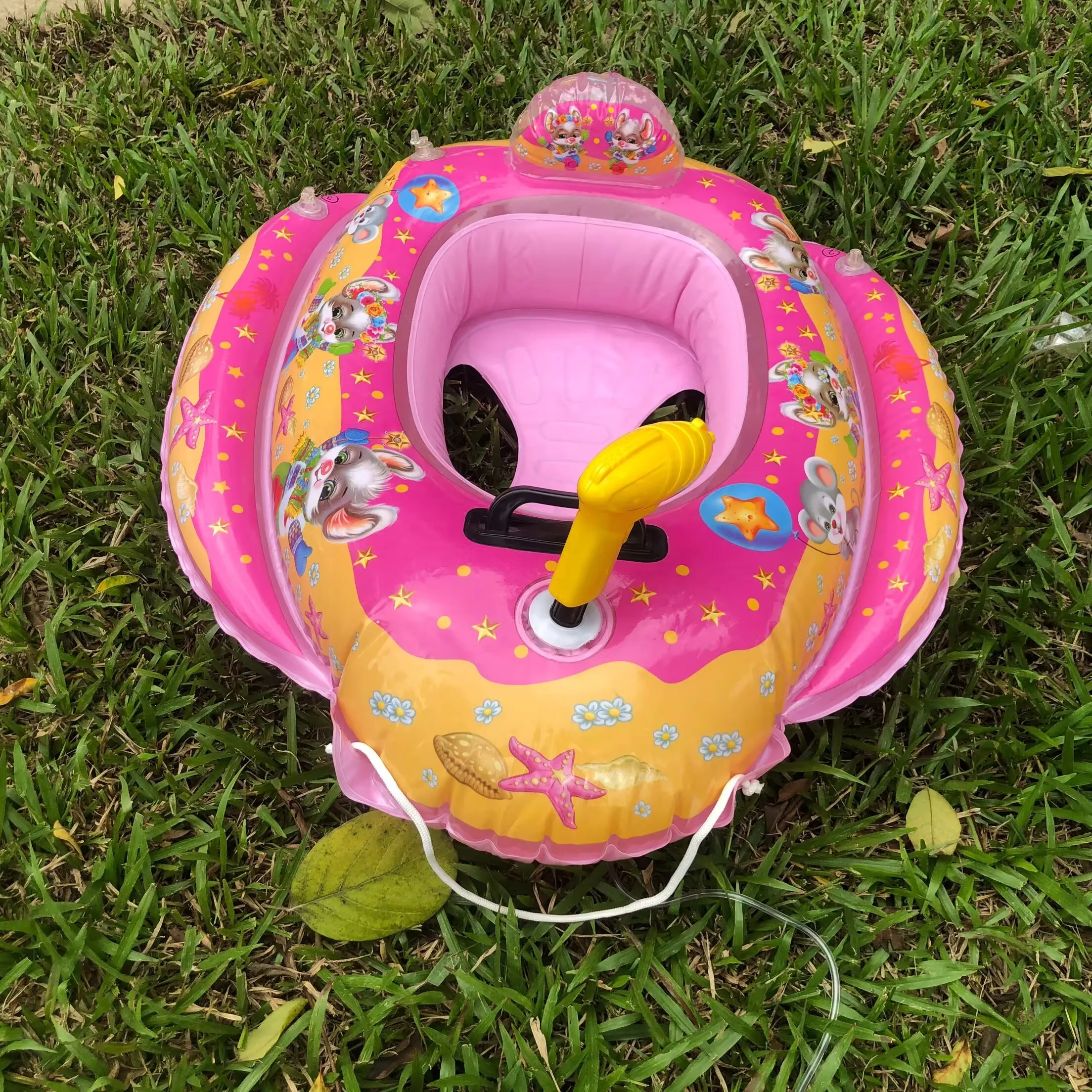 Cute Inflatable Air Plane Float Seat for Children Funny Baby Double Boat with Steering Wheel Pool & Accessory Toy