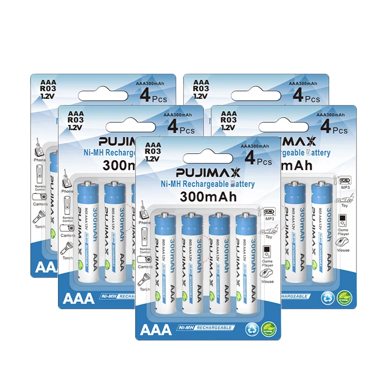 PUJIMAX Universal 20pcs suction card packing 300mah 1.2v aaa nimh rechargeable battery pack door lock fan toys batteries battery