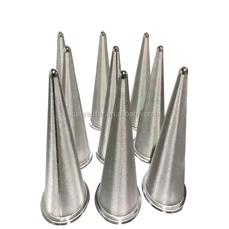 
Stainless steel wire mesh conical basket filter with perforated metal frame 
