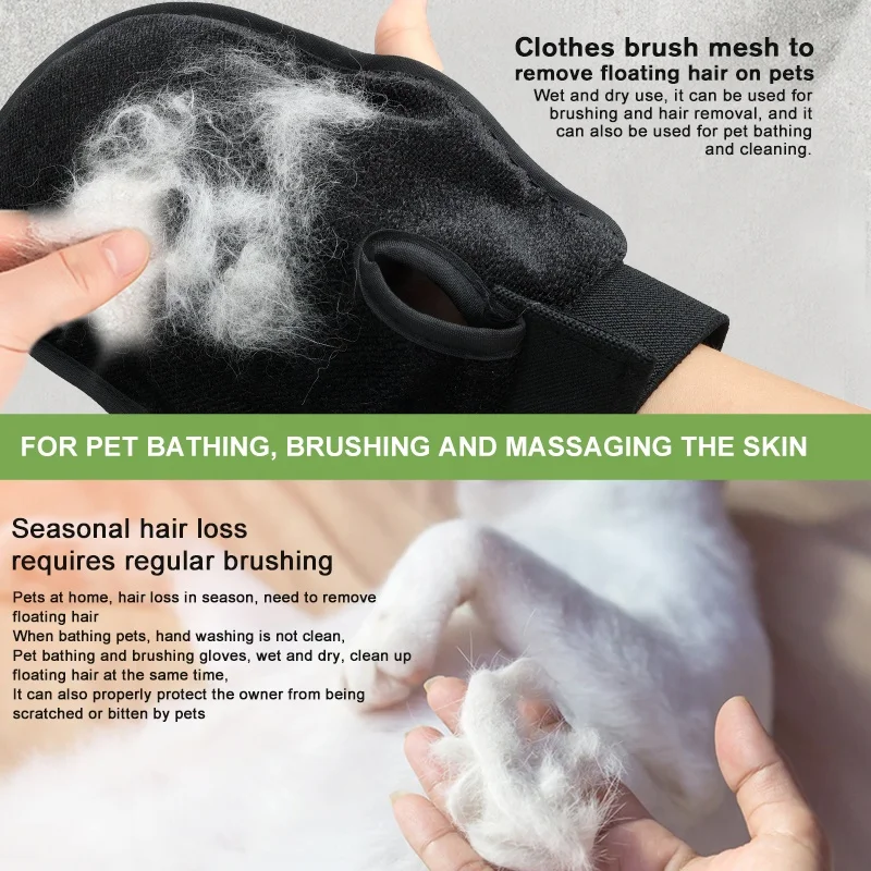 Factory Wholesale Multifunction Double Sided Cat Hair Remover Glove Dog Pet Bath Grooming Glove