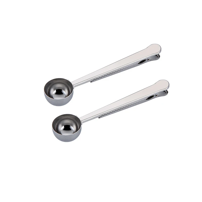 2-in-1 Coffee Measuring Spoon Sealing Clips Kitchen Craft Stainless Steel Long Handle Scoop Spoon Holder Clip for Coffee