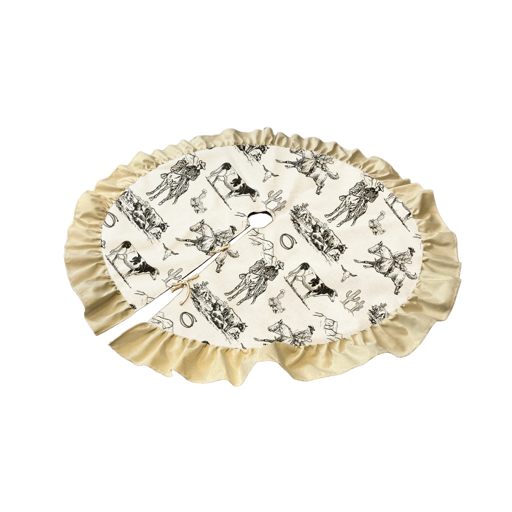 Customization Western style Christmas Tree Skirt 48 Inch Burlap Tree Skirt for Christmas Tree Decorations