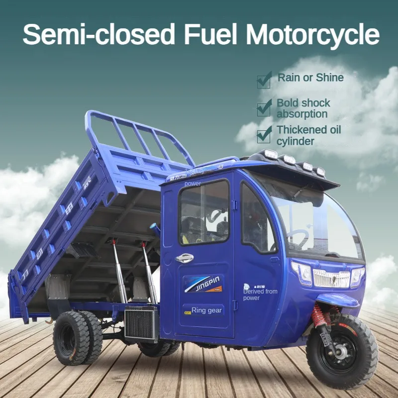 Custom Service Semi Closed Electric Fuel Tricycle cargo Three-Wheeler With Shed gas oil three-wheeled motorcycle